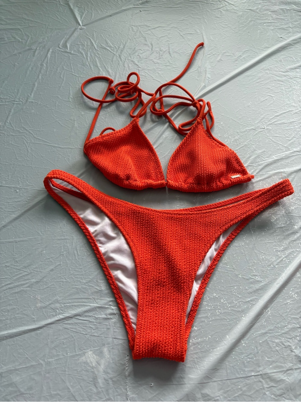 PINK Victoria's Secret Orange Crochet Triangle Bikini